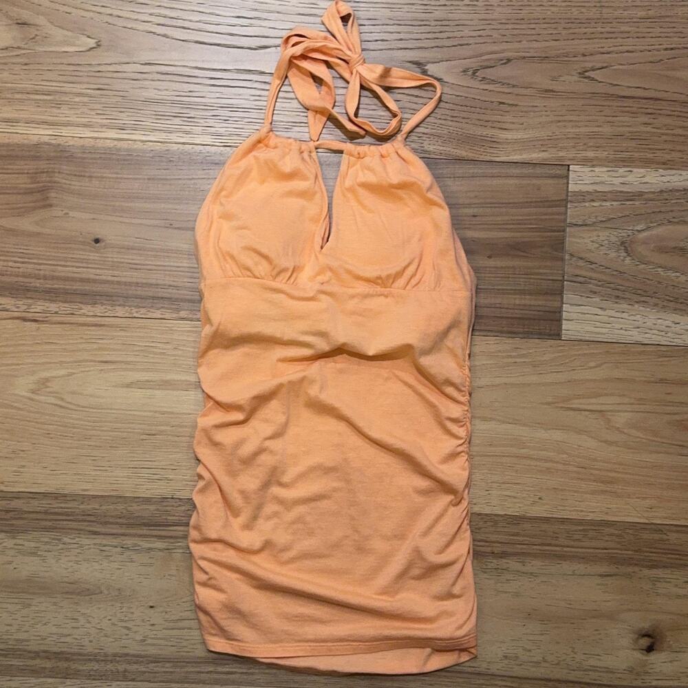 Victoria's Secret Tank Top Womens Small Orange Halter Bra Ruched Stretch Jersey